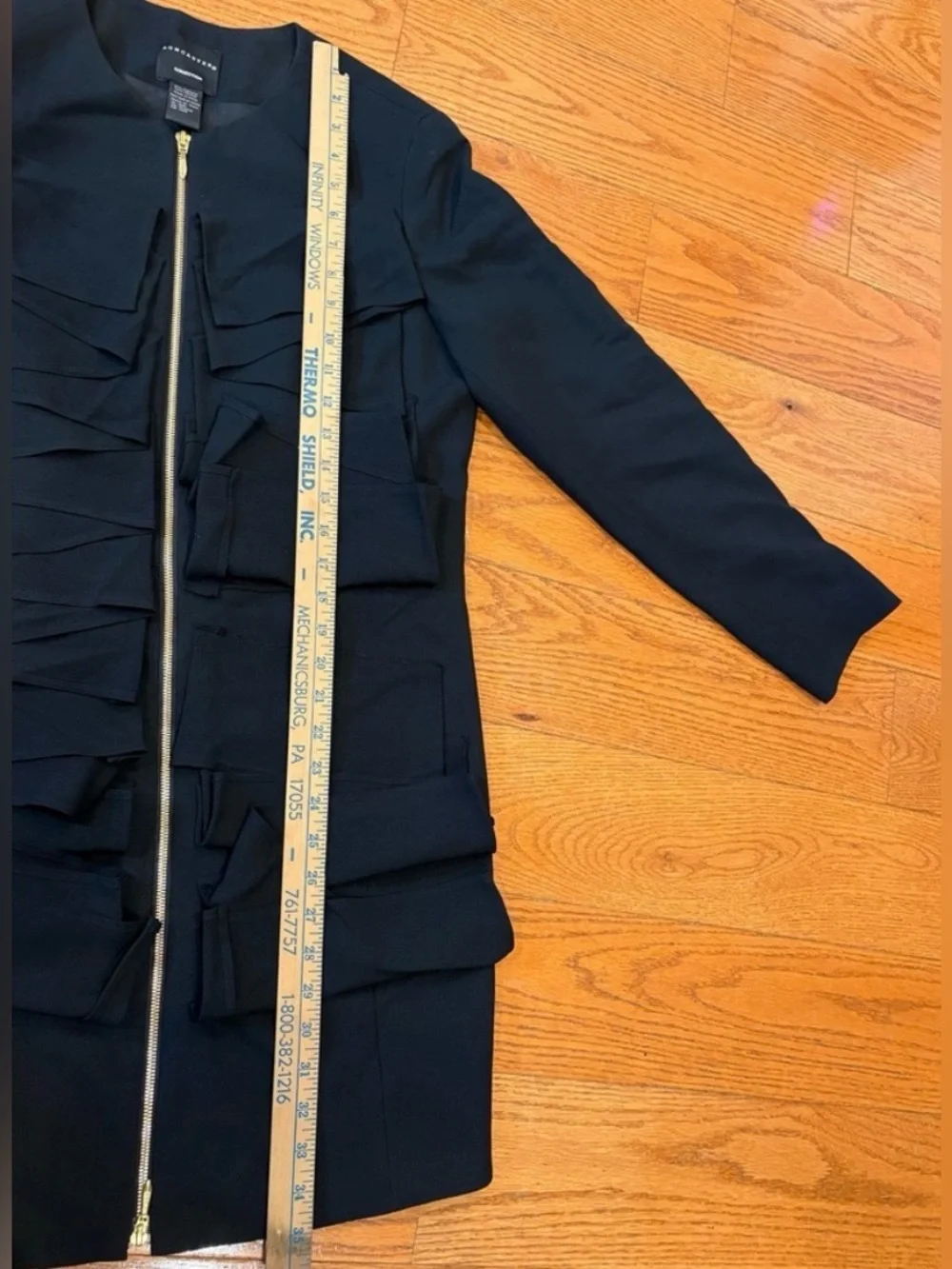 Doncaster Collection Black Zip Front Ruffle Dress Size 10 Career Cocktail